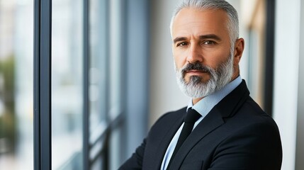 Fototapeta premium Focused professional in business attire embodies determination and expertise in a modern work environment. 