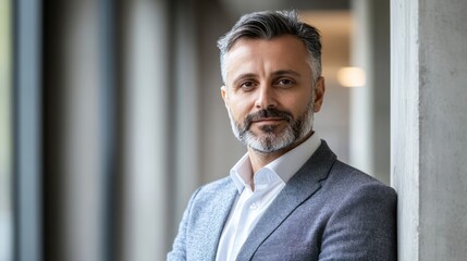 Naklejka premium Focused professional in business attire embodies determination and expertise in a modern work environment. 
