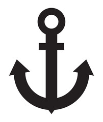 Fototapeta premium Black silhouette of the anchor. Sign of the naval anchor. A simple vector icon. Marine sea tools, a symbol of boat equipment. EPS 10. Vector illustrations