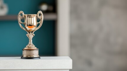 A gleaming trophy and medal sit proudly on a podium, embodying victory, excellence, and the rewards of dedication and achievement.