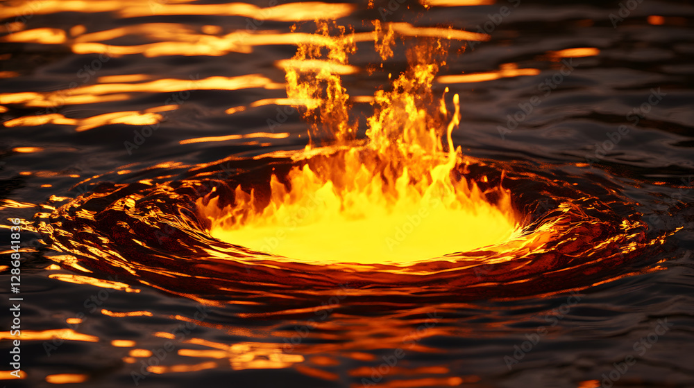 Poster surreal image of fire flames emerging from water creating a unique artistic visual effect