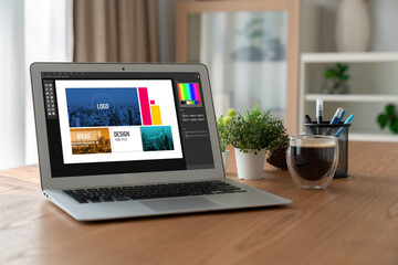 Fototapeta premium Graphic designer software for modern design of web page and commercial ads showing on the computer screen