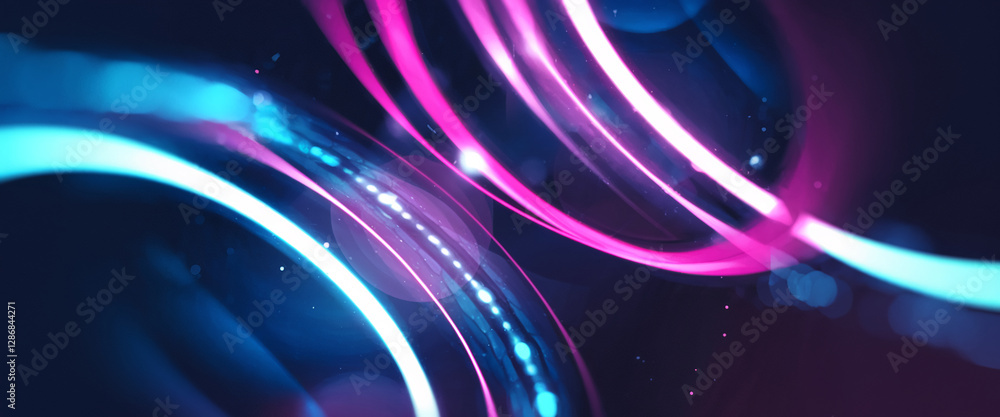 Aufkleber abstract futuristic neon bokeh background with glowing lines and vibrant colors, symbolizing high-te