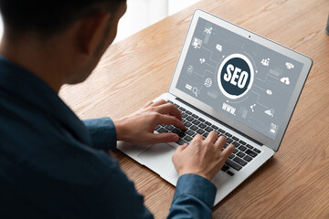 SEO search engine optimization for modish e-commerce and online retail business showing on computer...
