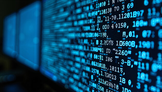 Abstract Blue Digital Data Stream on Multiple Screens Technology Background