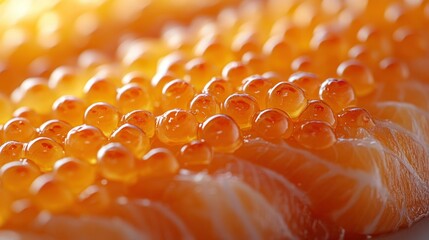 Close-up of salmon topped with caviar, restaurant setting