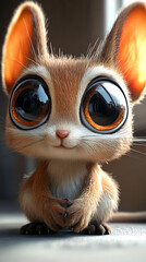 A cute, cartoonish rabbit with large eyes sits adorably, evoking a sense of warmth and charm.