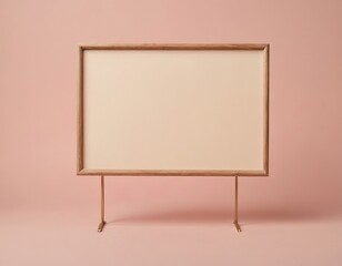 Elegant wooden framed blank board on a soft pink background, perfect for creative displays.