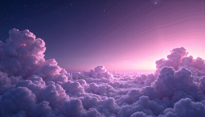 Serene Sunset Above Purple Cloudscape Aerial View of Dreamlike Sky at Dawn or Dusk
