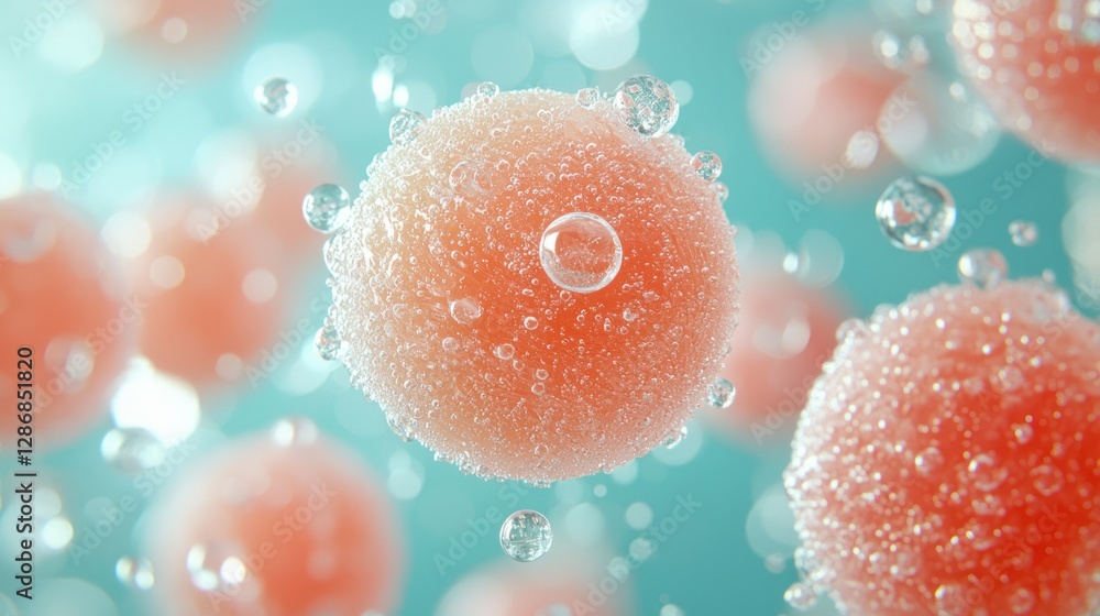Poster abstract floating cells in liquid with bubbles background