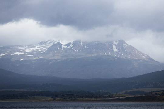 Patagonia mountains with low clouds