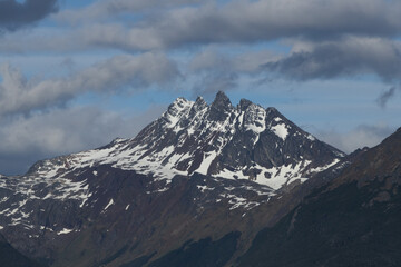 Patagonia mountains with low clouds