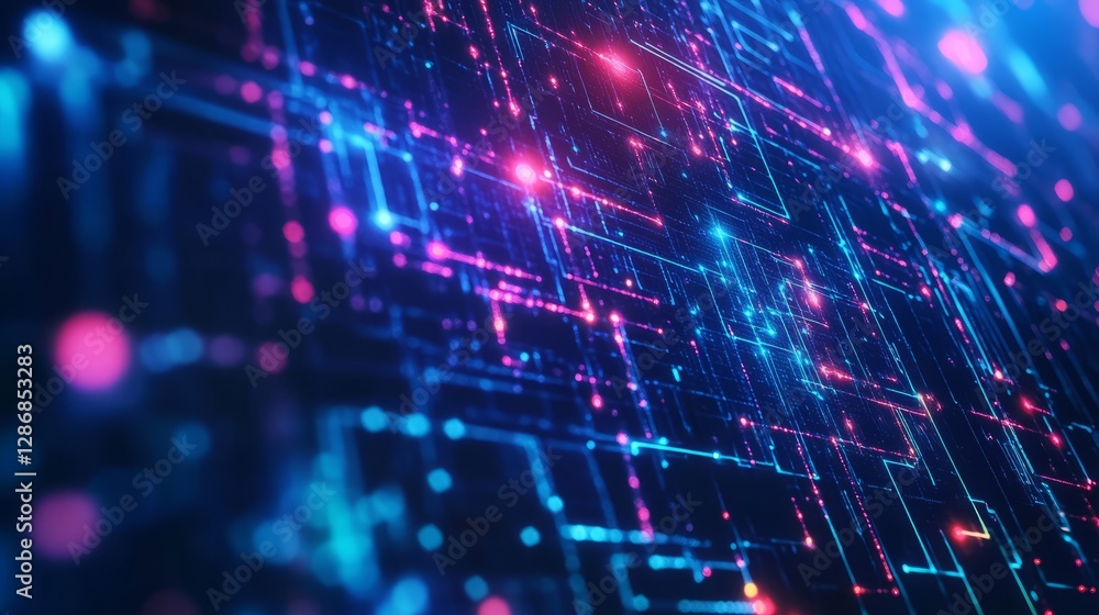 Poster 3d render of an abstract ultraviolet cyber background with glowing neon lights and high-tech digital