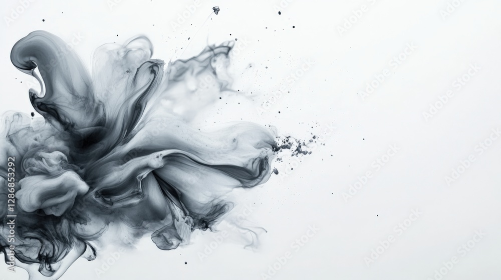 Poster dynamic black ink swirl abstract art digital creation minimalistic environment close-up viewpoint cr