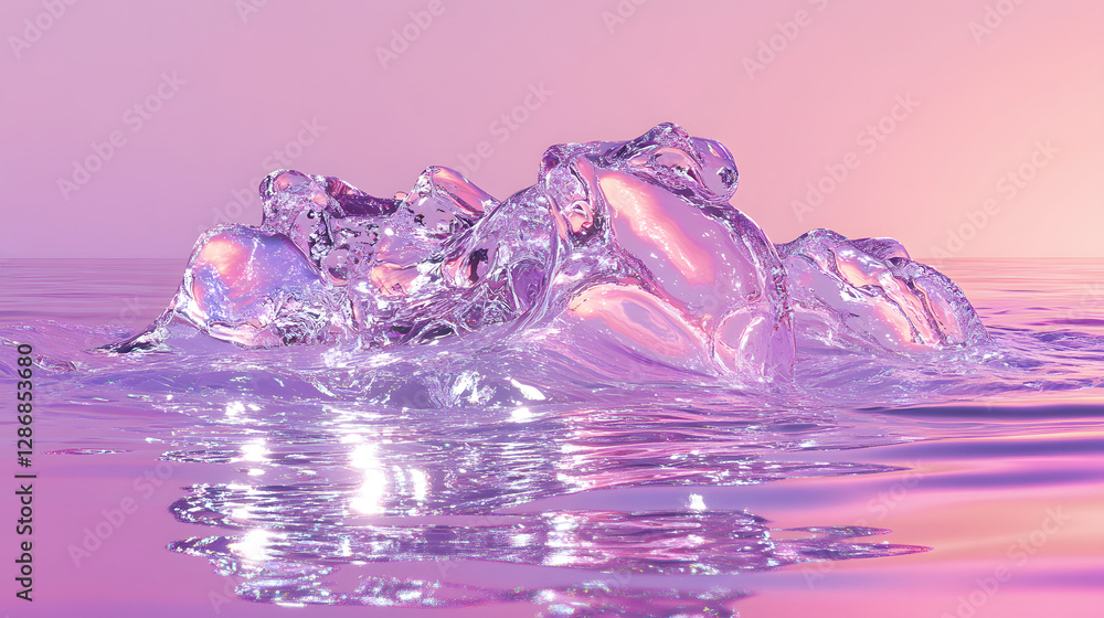 Poster ice cubes floating in water with abstract background and surreal elements