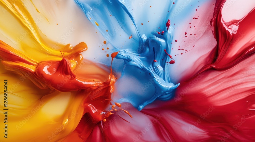 Poster dynamic color explosion art studio abstract artwork bright environment close-up view creative expres
