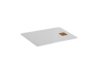 A blank credit card lying, showing its sleek design with a chip and clean texture. Ideal for advertising, banking services, and promotional purposes. Isolated on a white background