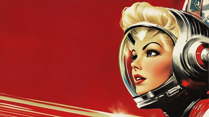 Vintage style illustration of a glamorous astronaut in outer space