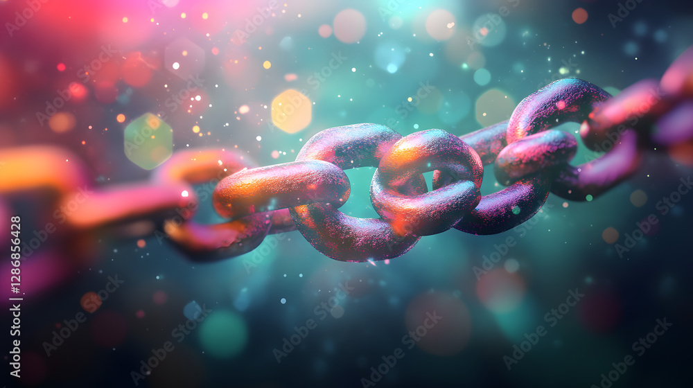 Aufkleber surreal futuristic rendering of interconnected links and abstract shapes with vibrant colors and int