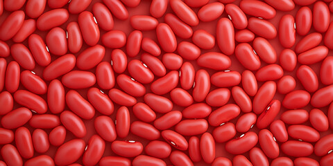 Pile of red beans on a flat surface. The beans have uniform texture and color, creating a visually appealing and organic background.
