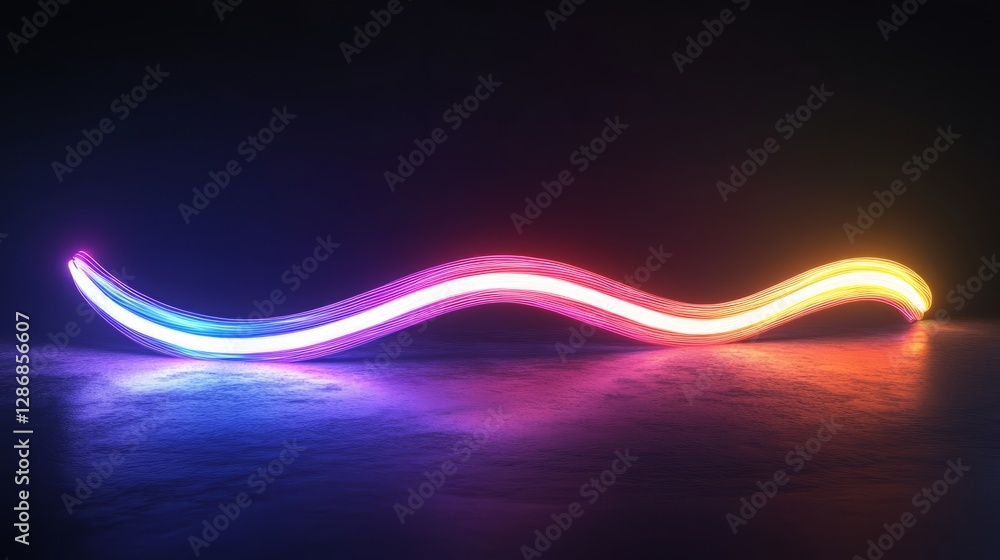 Poster futuristic 3d rendering of colorful neon wavy lines glowing in the dark, creating a vibrant abstract