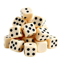 Pile of White Dice with Black Dots for Gaming or Decoration