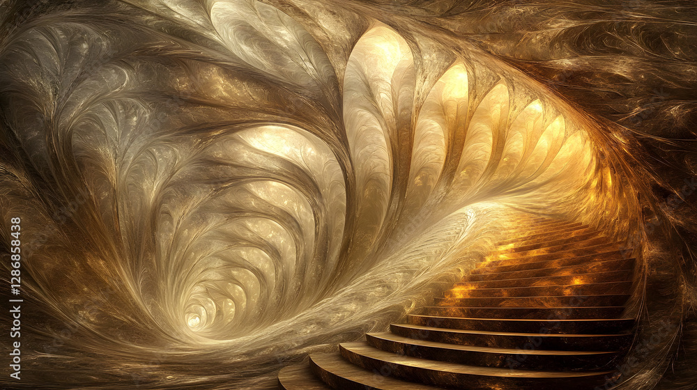 Poster spiral staircase ascending through a modern architectural space with intricate design and unique per