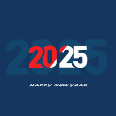 2025 Happy New Year Set - Banner, Design Template, Logo Text Sign Isolated on Blue Background. Vector Stock Illustration 