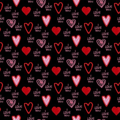 Hand-Drawn Hearts Love Typography Seamless Pattern © Anastasiia