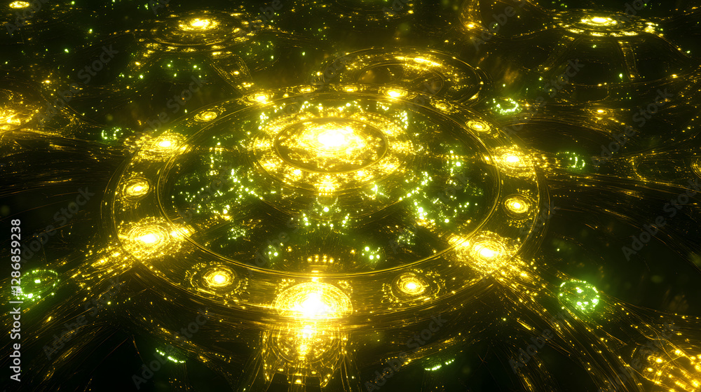 Aufkleber large circular pattern of glowing lights with vibrant tulip flowers in a visually captivating displa