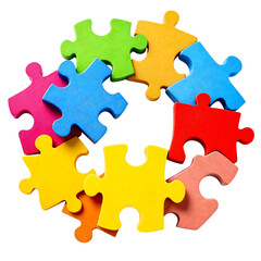 Fototapeta premium Colorful Puzzle Pieces Arranged in a Circle Symbolizing Connection
