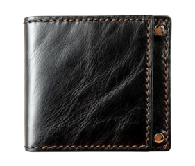A black leather wallet isolated on transparent background