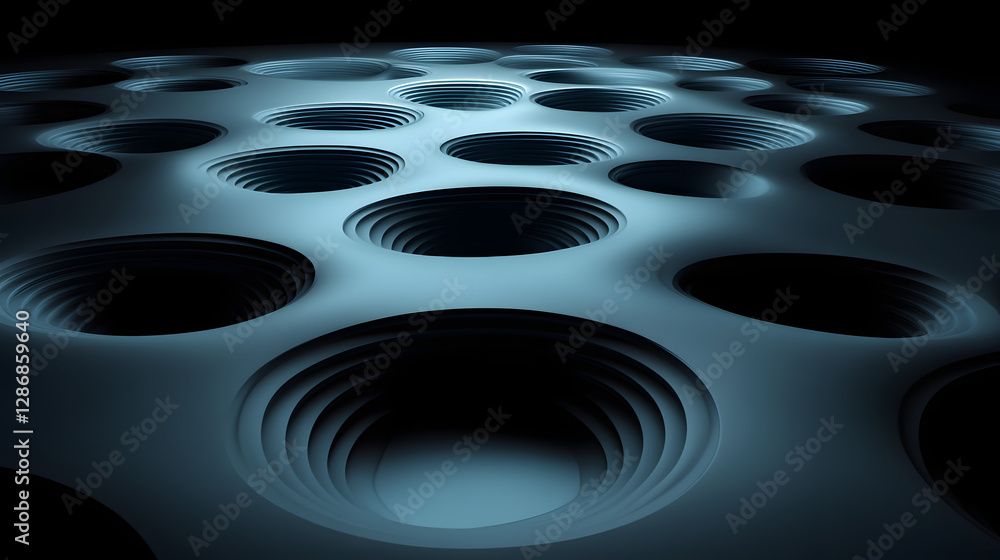 Poster blue and black background with circles and abstract design elements for visual effects and graphics