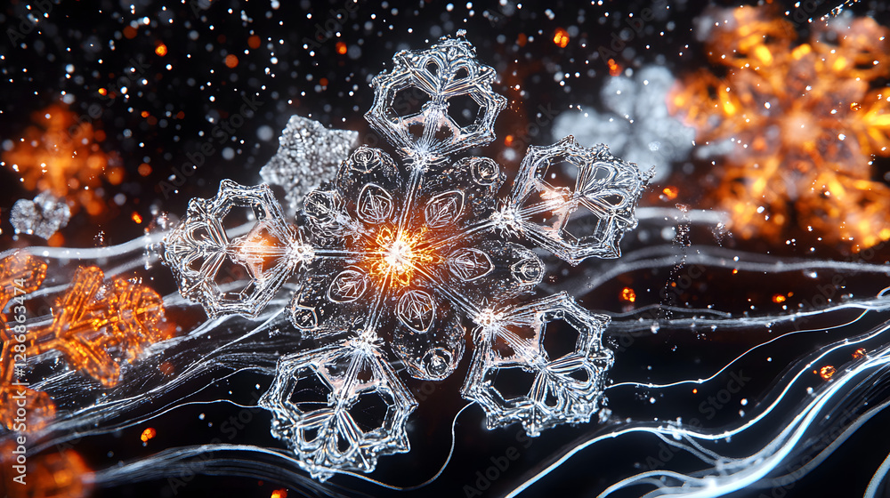 Poster abstract artistic depiction of a snowflower against a blurred background with soft colors and gentle