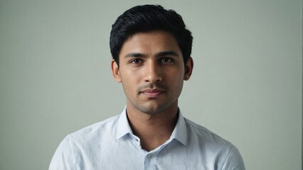 Obraz premium Innovative Bangladeshi Male in Smart-Casual Attire, Full Body Portrait on Plain Background