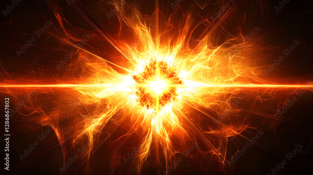 Aufkleber abstract bright orange explosion on a black background with dynamic flowing shapes and textures