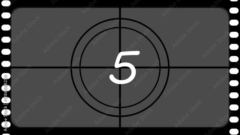 Poster countdown timer 10 seconds animation retro projector style from ten to zero, old film leader countdo