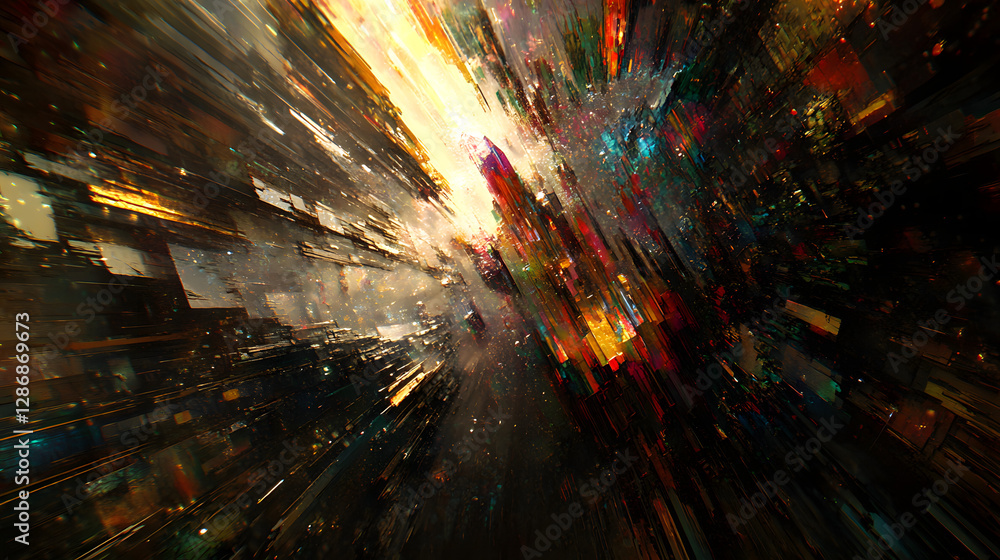 Poster colorful abstract painting with vibrant hues and dynamic shapes creating an eye-catching visual comp
