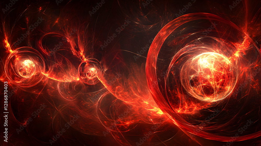 Poster abstract circular design on red and black background with modern artistic elements
