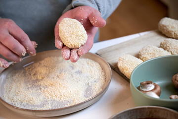 potato cutlets in breadcrumbs , cooking process