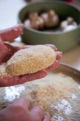 potato cutlets in breadcrumbs , cooking process