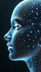 Abstract Digital Female Face Glowing Particles AI Concept Futuristic Portrait