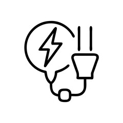 Electric plug with lightning bolt in minimal outline design