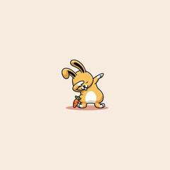 Cute Rabbit Dabbing Pose With Carrot icon flat vector design.