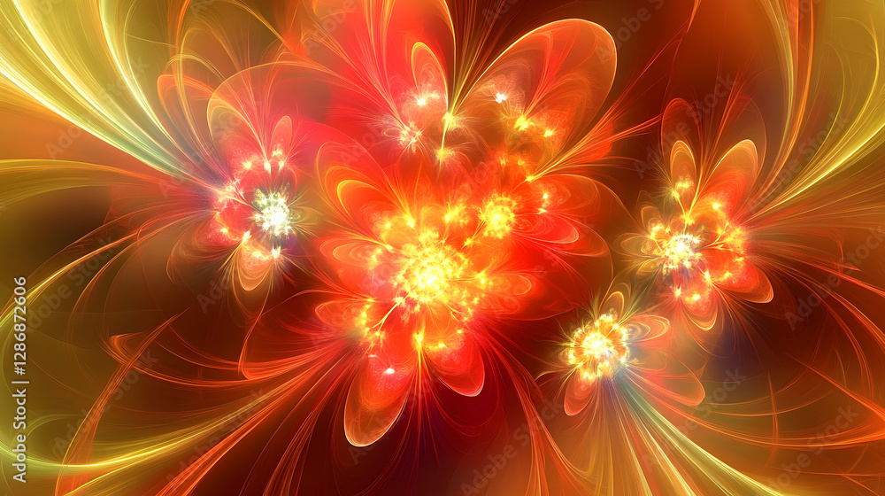Poster abstract cosmic depiction with vibrant colors and intricate patterns in a digital artwork