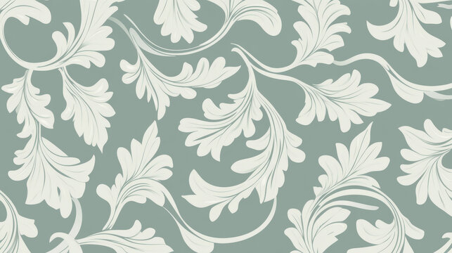 Graceful acanthus leaves flowing in elegant botanical motifs on soft green background, creating timeless and decorative pattern