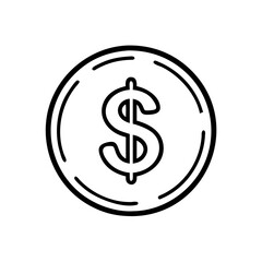 Dollar coin outline on a white background