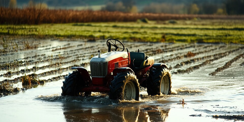 Farmers Working in a Flooded Rice Field