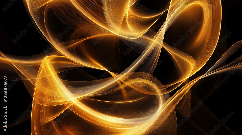 Poster golden abstract waves flowing on black background