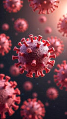 Microscopic View of Red Coronavirus Cells Detailed 3D Render of Virus Infectious Disease Concept